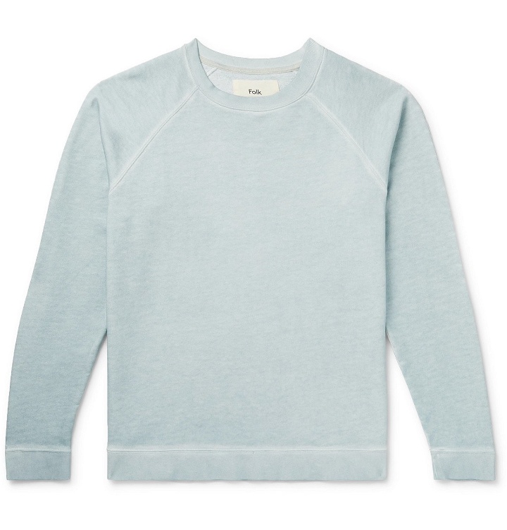 Photo: Folk - Rivet Garment-Dyed Loopback Cotton-Jersey Sweatshirt - Blue