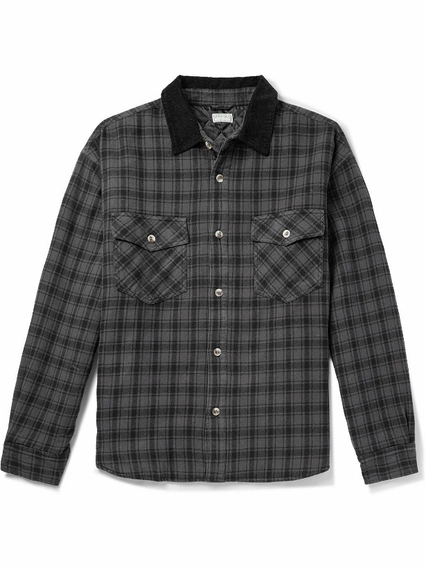Photo: Guess USA - Corduroy-Trimmed Checked Cotton-Flannel Shirt - Black