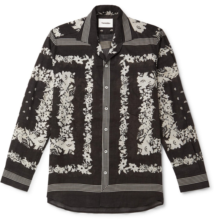 Photo: Nanushka - Lars Camp-Collar Printed Cotton-Voile Shirt - Black