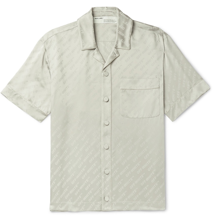 Photo: Off-White - Logo-Print Piped Satin Shirt - Gray