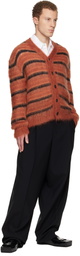 Marni Red & Black Fuzzy Wuzzy Stripe V-Neck Cardigan