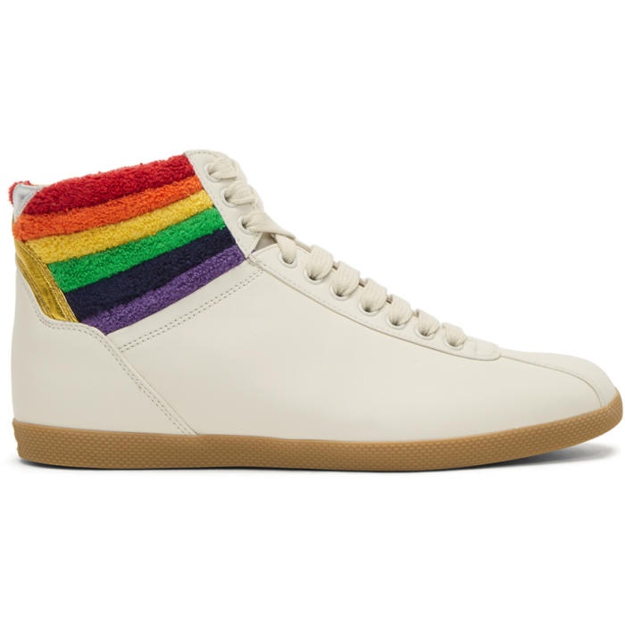 Photo: Gucci White Rainbow High-Top Sneakers 