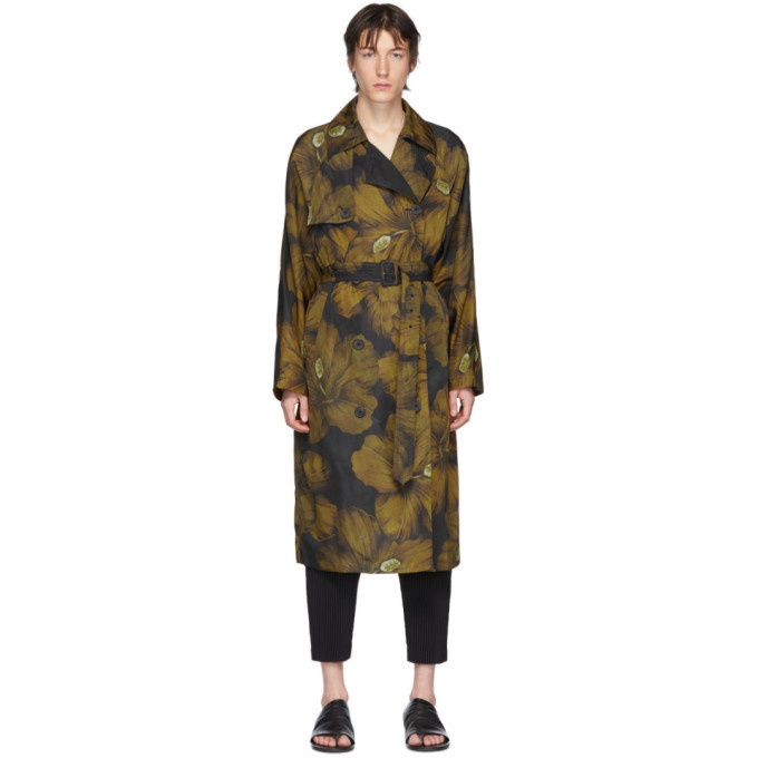 Photo: Dries Van Noten Black and Yellow Rennie Floral Trench Coat