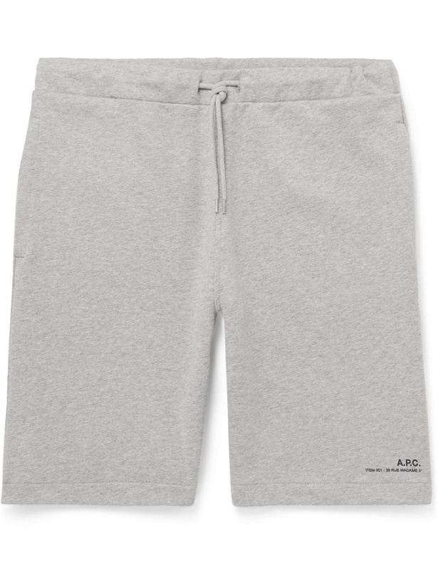 Photo: A.P.C. - Logo-Print Fleece-Back Cotton-Jersey Drawstring Shorts - Gray