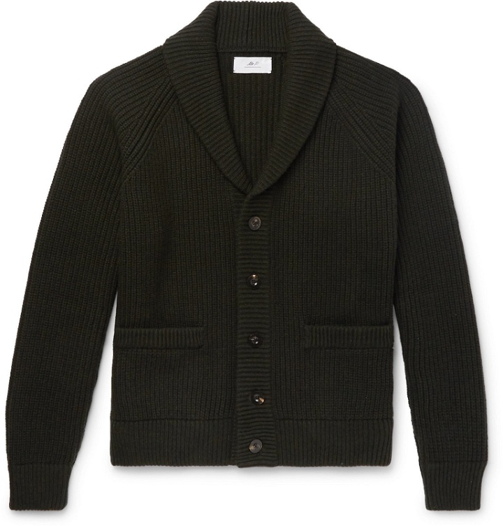 Photo: Mr P. - Oversized Shawl-Collar Ribbed Wool and Cashmere-Blend Cardigan - Green