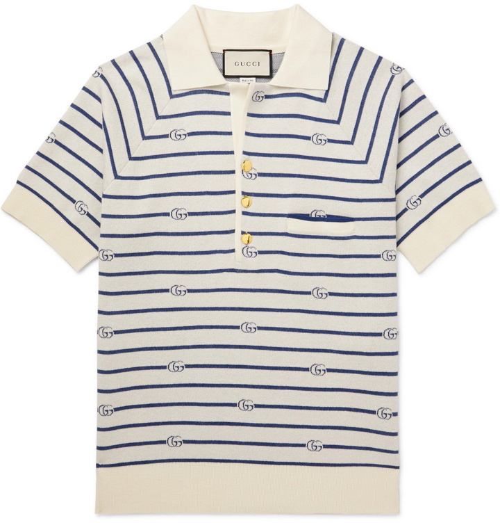 Photo: Gucci - Logo-Intarsia Cotton and Wool-Blend Polo Shirt - Blue