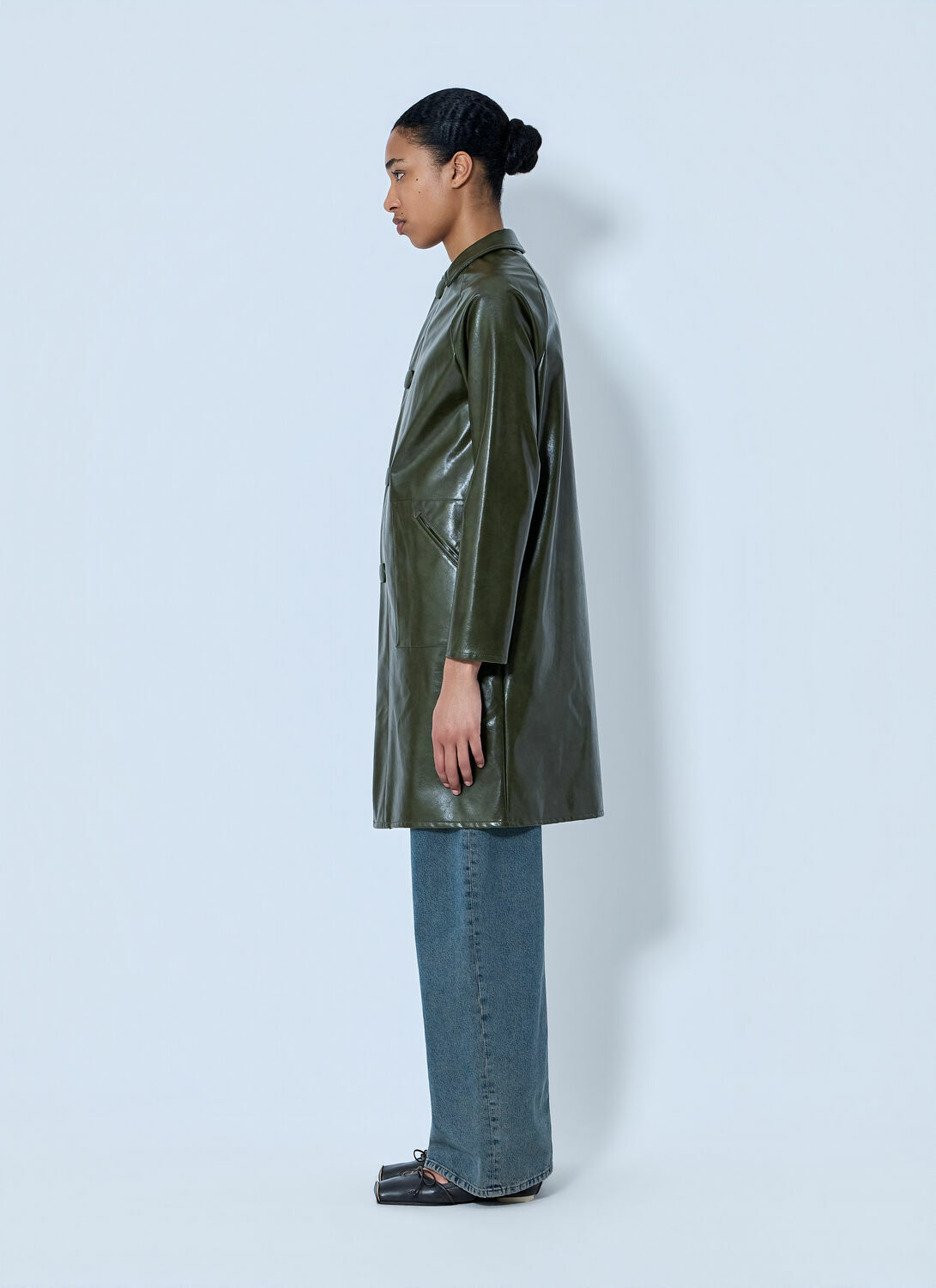 MM6 Maison Margiela Faux-Leather Button-Up Coat