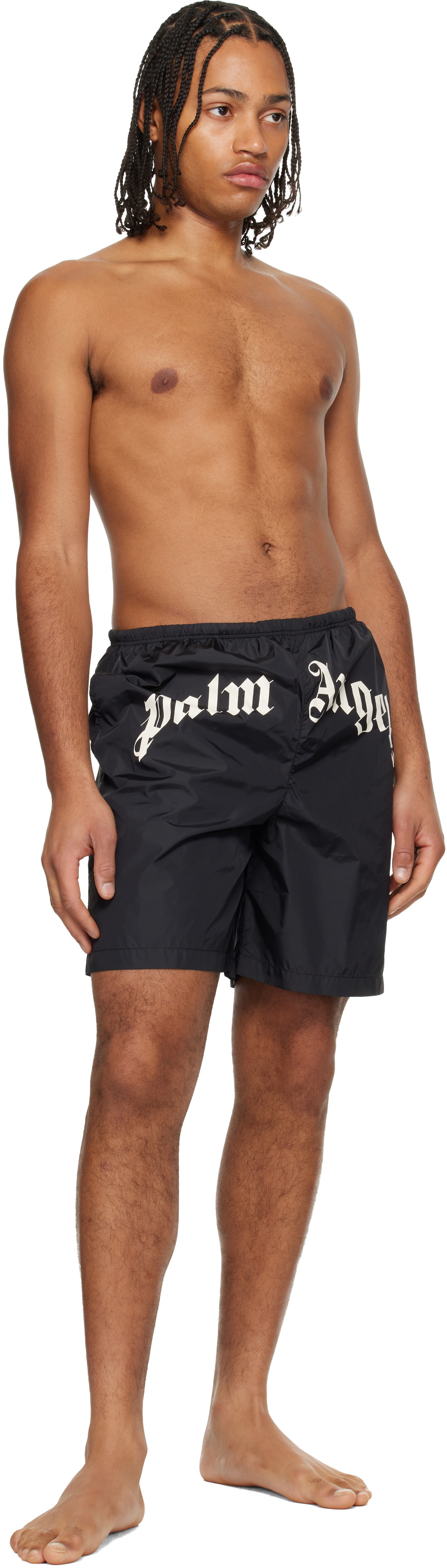 Palm Angels Black Curved Logo Swim Shorts