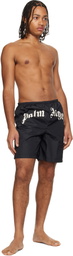 Palm Angels Black Curved Logo Swim Shorts