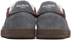 BALMAIN Gray & Burgundy 'Balmain Swan' Sneakers