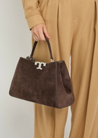 Tory Burch Eleanor T-logo Suede top Handle bag - Dark Brown - One Size