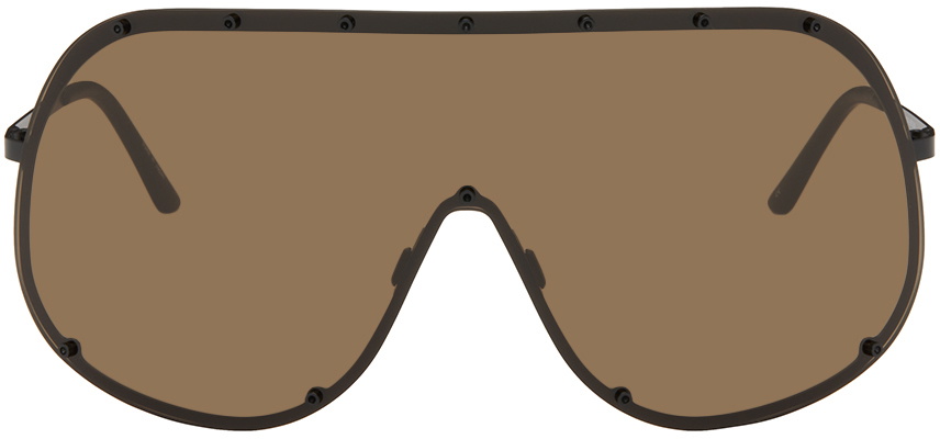 rick owens SHIELDING SUNGLASSES ブラウン Rick Owens Black & Brown Shield Sunglasses Rick Owens