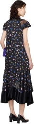sacai Black Floral Printed Midi Dress