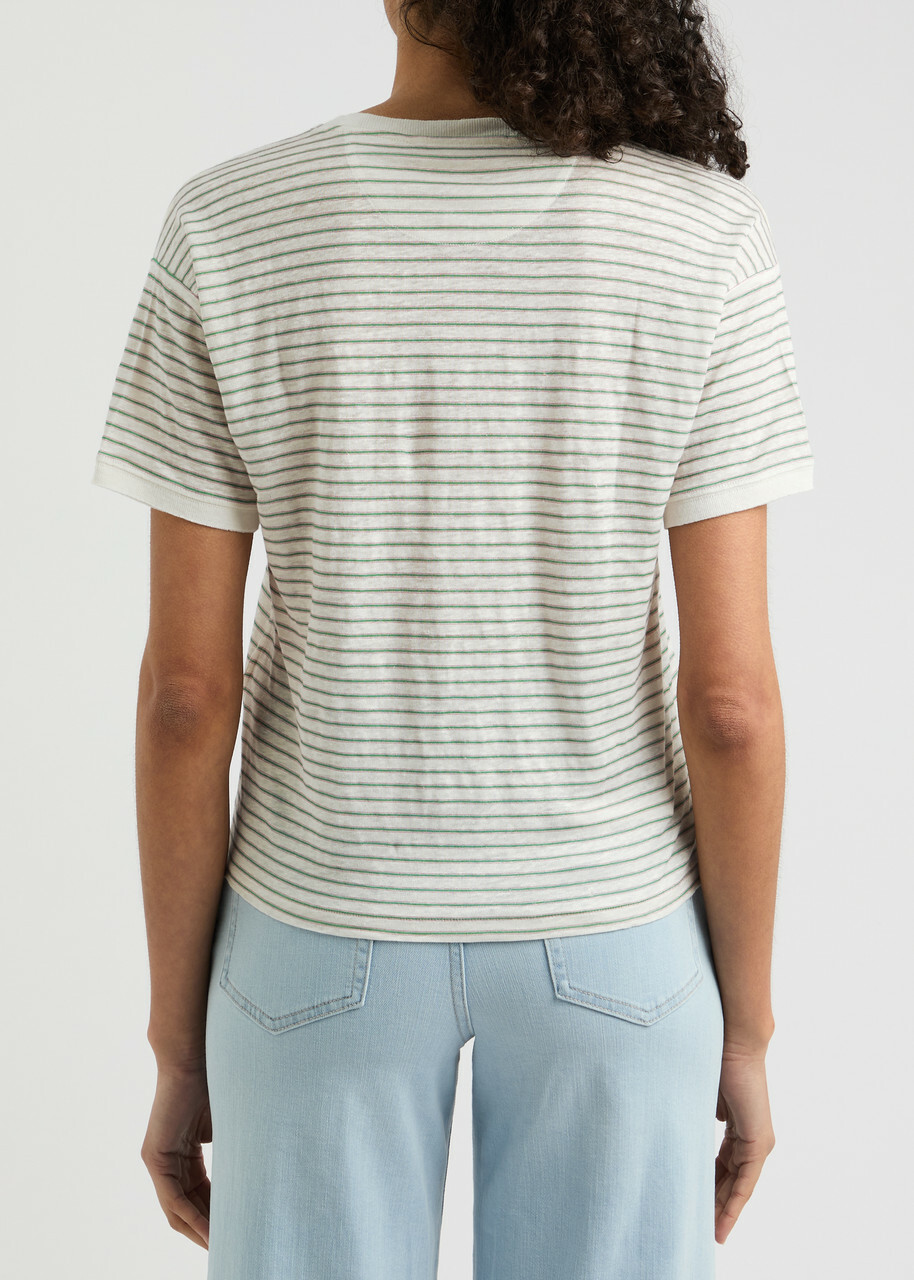 Frame Striped Linen T-shirt Green