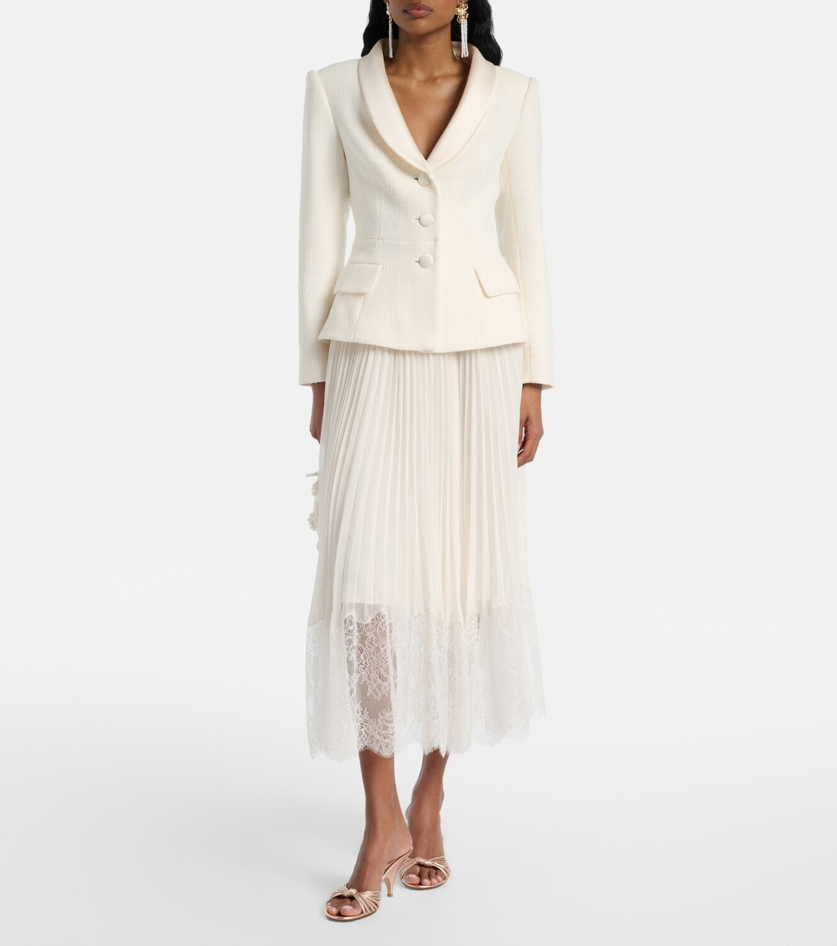 Self-Portrait Bouclé and chiffon midi dress