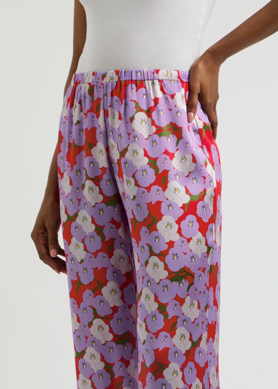 Bernadette Louis Floral-print Silk-satin Trousers Red