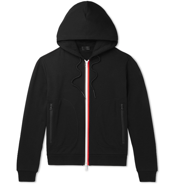 Photo: Moncler - Striped Loopback Cotton-Jersey Zip-Up Hoodie - Black