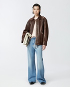 Pinko Washed Leather Jacket With Collar Brown Sassicaia