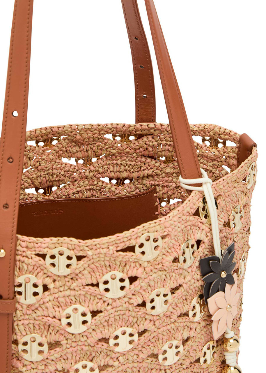 Rabanne Disc-embellished Raffia Bucket Tote bag - Peach - One Size