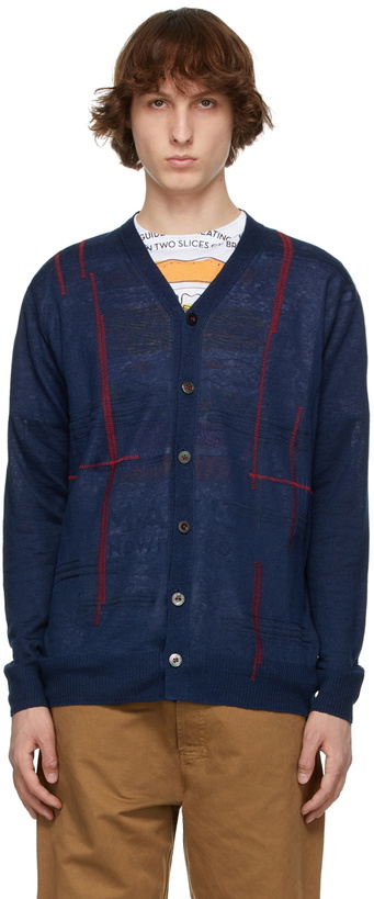 Photo: Junya Watanabe Navy Linen Jersey Embroidery Cardigan