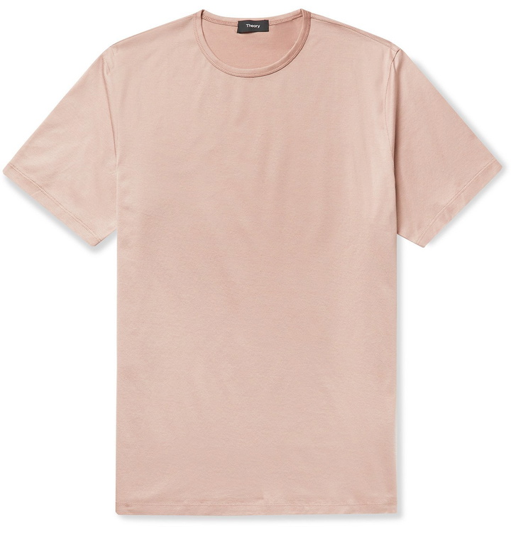 Photo: Theory - Precise Slim-Fit Mercerised Cotton-Jersey T-Shirt - Brown