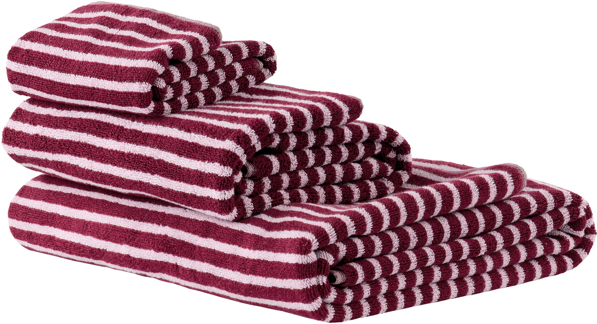 Tekla Burgundy & Pink Striped Towel Set, 3 pcs