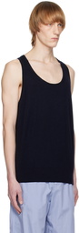 Dries Van Noten Navy Rib Trim Tank Top