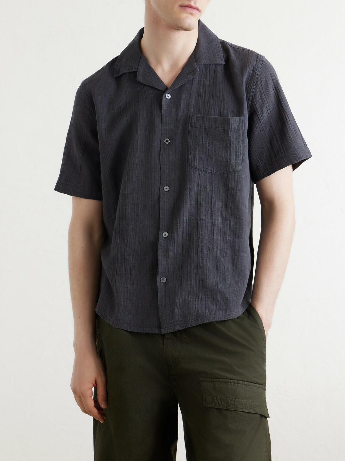 Corridor - Convertible-Collar Checked Cotton Shirt - Black