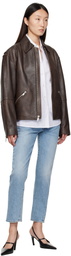 Calvin Klein Brown Biker Distressed Leather Jacket