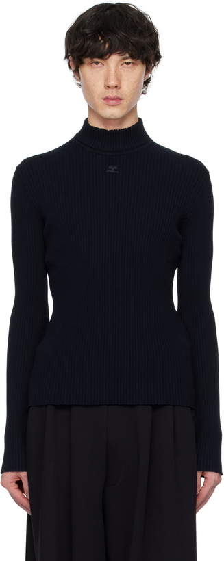 Photo: Courrèges Navy Reedition Rib Knit Mock Neck Sweater