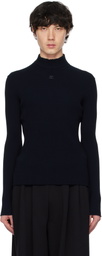 Courrèges Navy Reedition Rib Knit Mock Neck Sweater