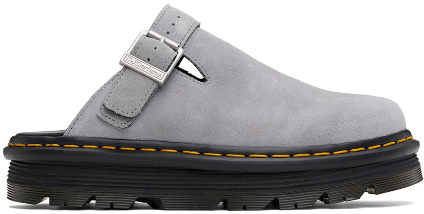 Dr. Martens Gray Zebzag Suede Slingback Platform Mules Dr