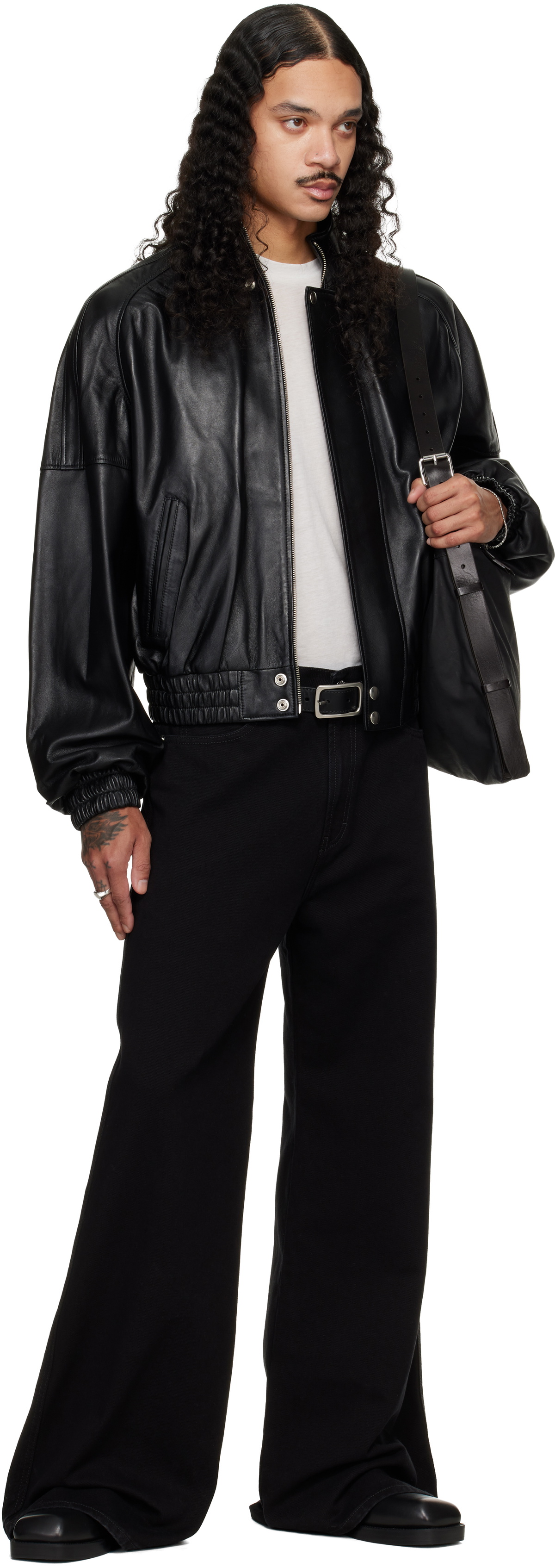 LU'U DAN Black Blouson Leather Jacket