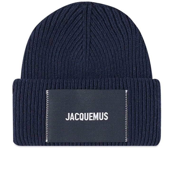 Photo: Jacquemus Men's Patch Logo Beanie in Navy