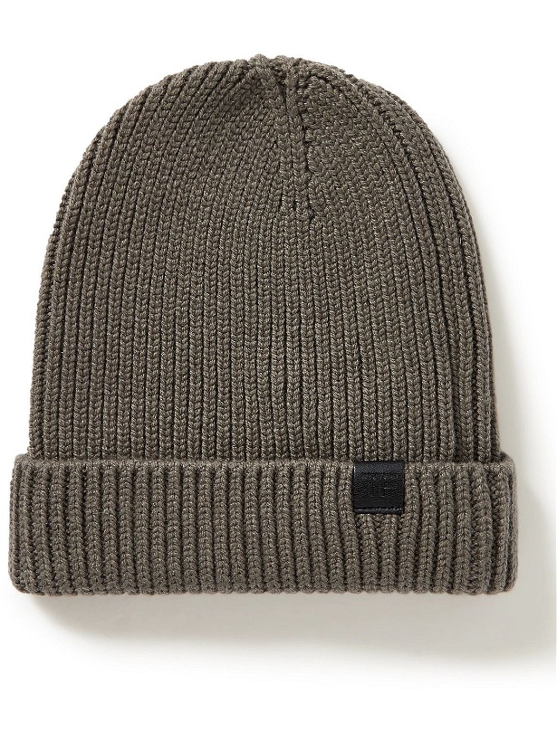 Photo: TOM FORD - Leather-Trimmed Ribbed Cashmere Beanie - Brown