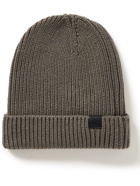 TOM FORD - Leather-Trimmed Ribbed Cashmere Beanie - Brown