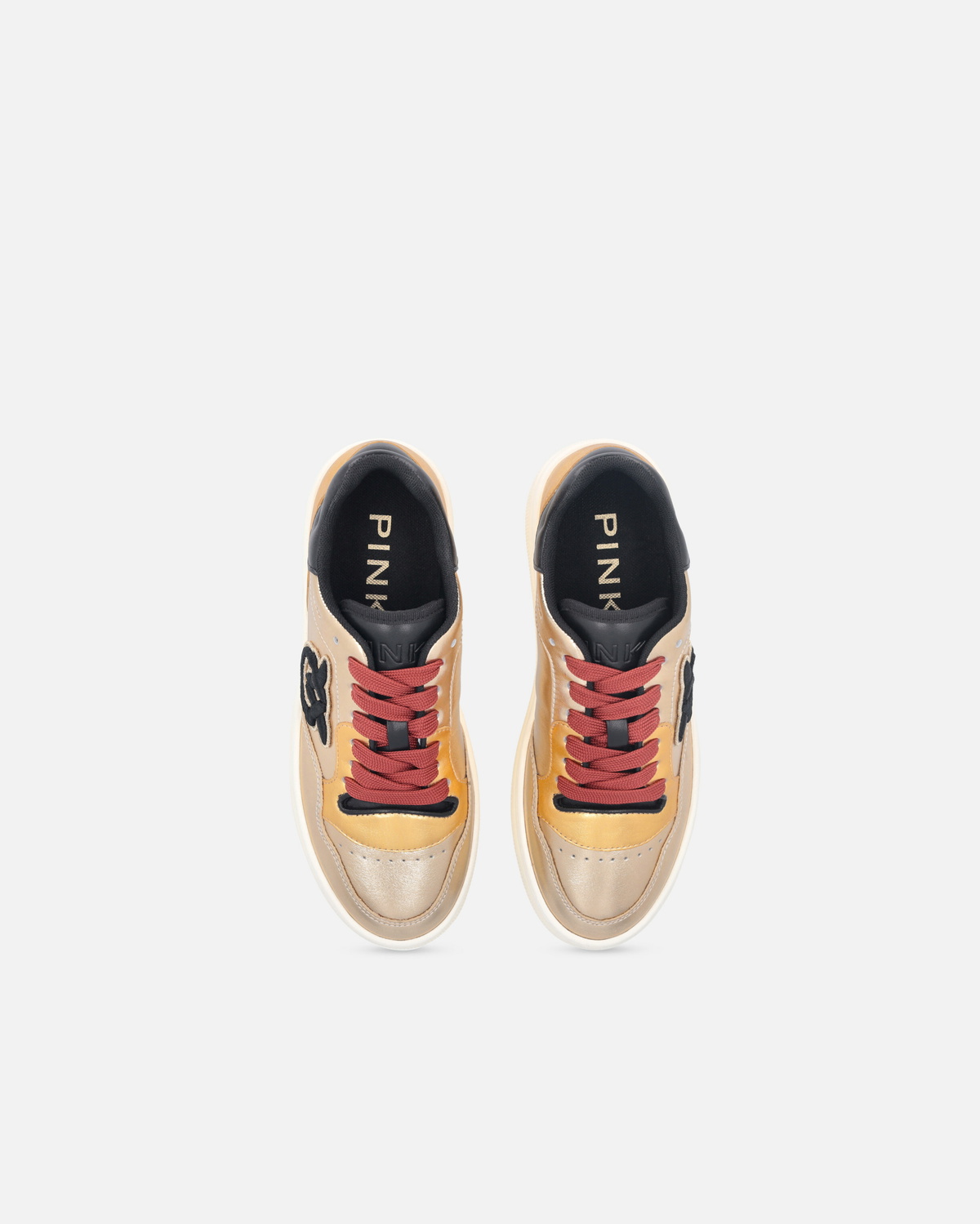 Pinko Laminated Sneakers With Logo Embroidery Gold/Black Pinko