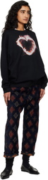 R13 Black Flaming Heart Oversized Crewneck Sweatshirt