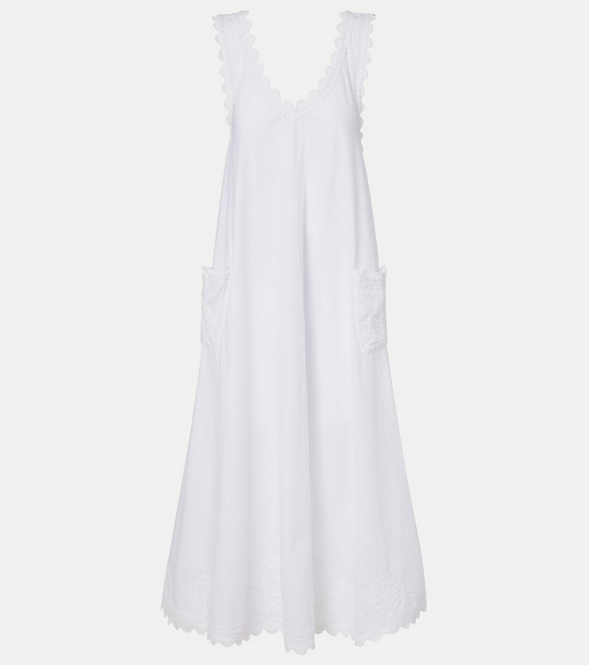 Juliet Dunn Embroidered scalloped cotton poplin midi dress
