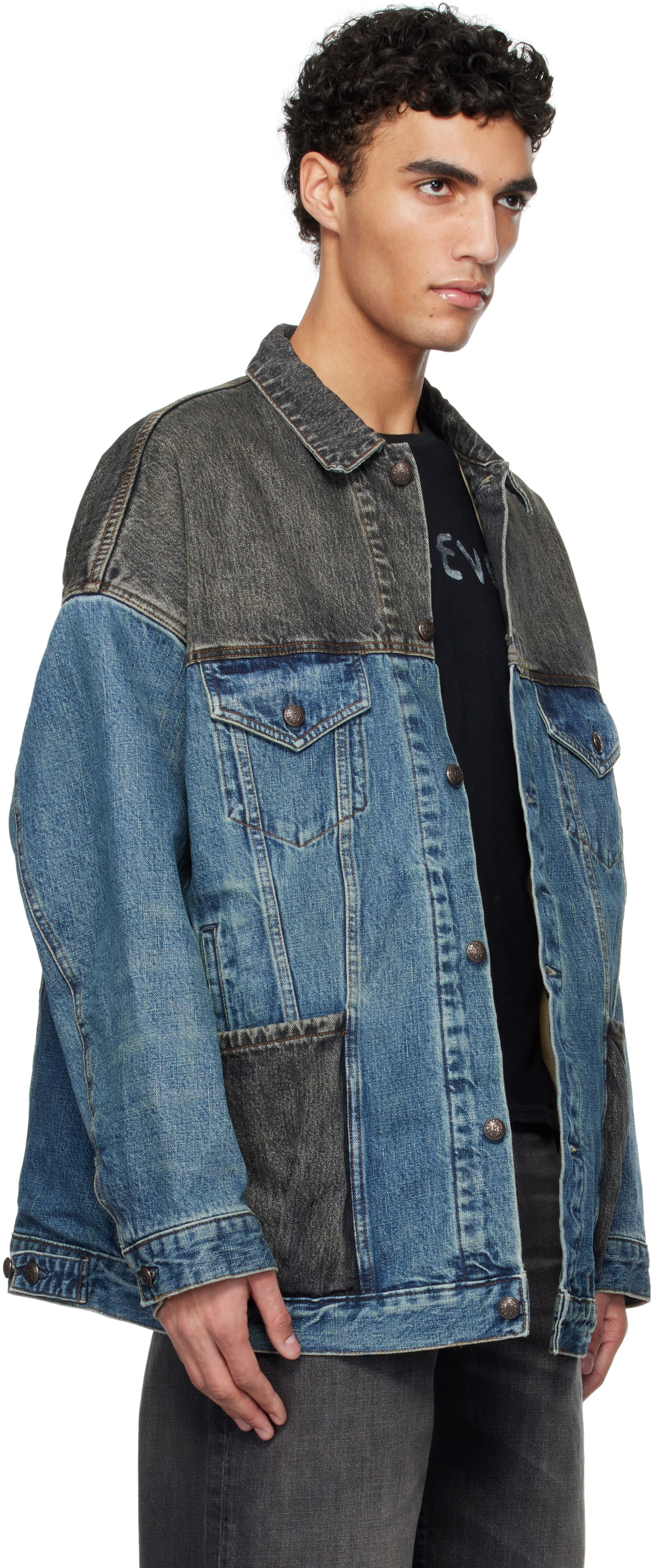R13 Blue & Black Lacey Denim Trucker Jacket