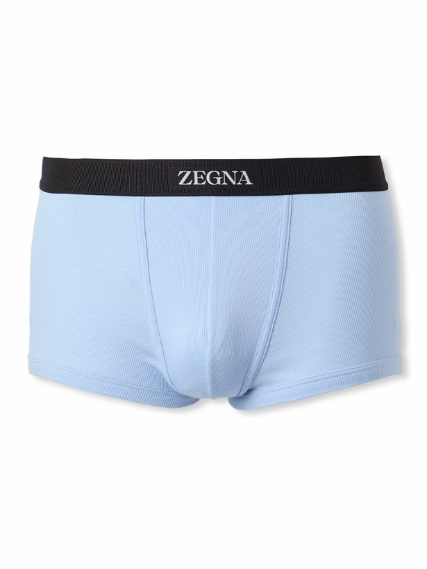 Photo: Zegna - Ribbed Cotton and Modal-Blend Boxer Briefs - Blue