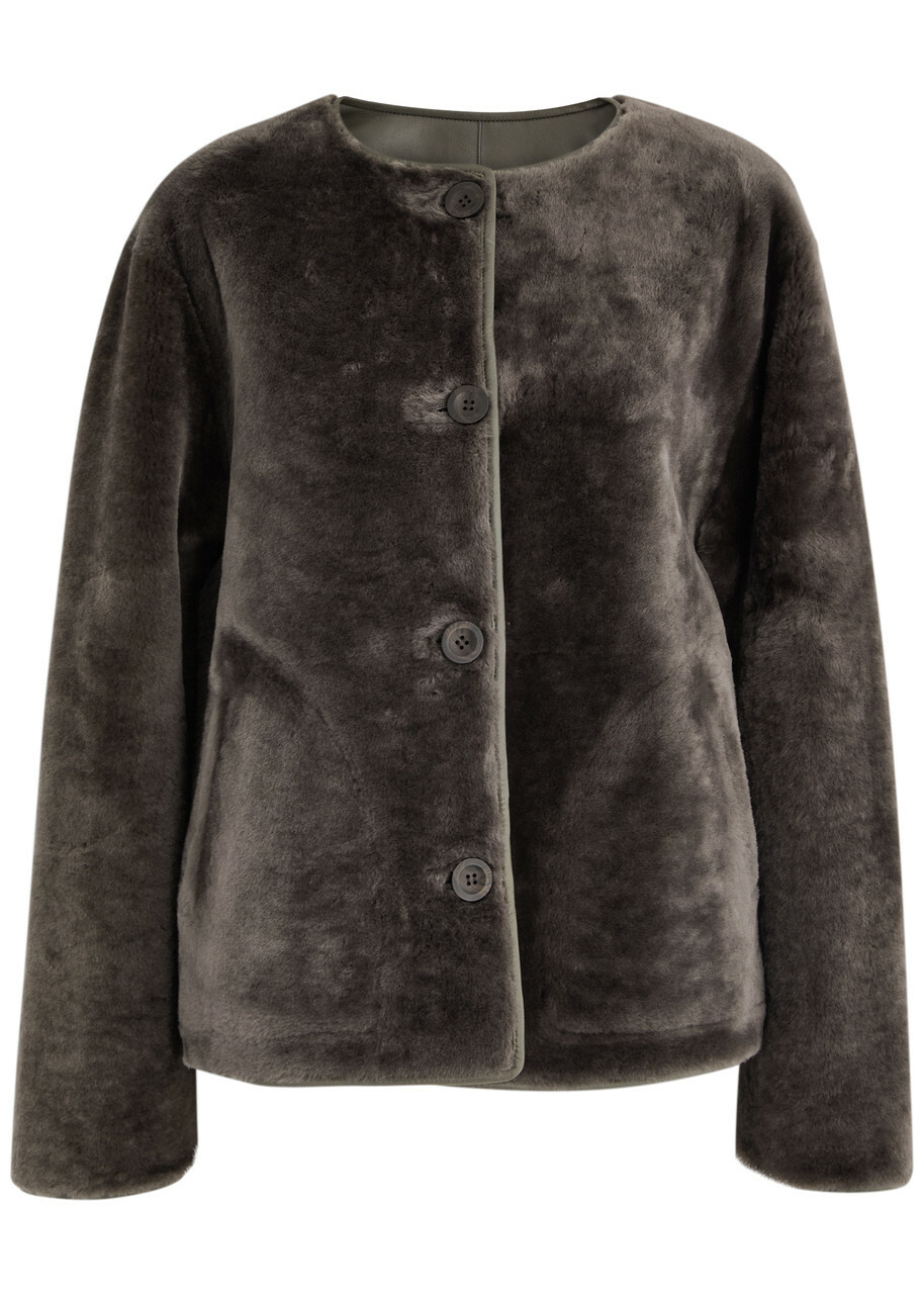 Arma Lucine Reversible Shearling and Leather Jacket Dark Brown