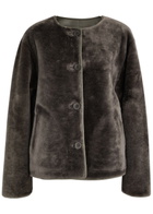 Arma Lucine Reversible Shearling and Leather Jacket Dark Brown