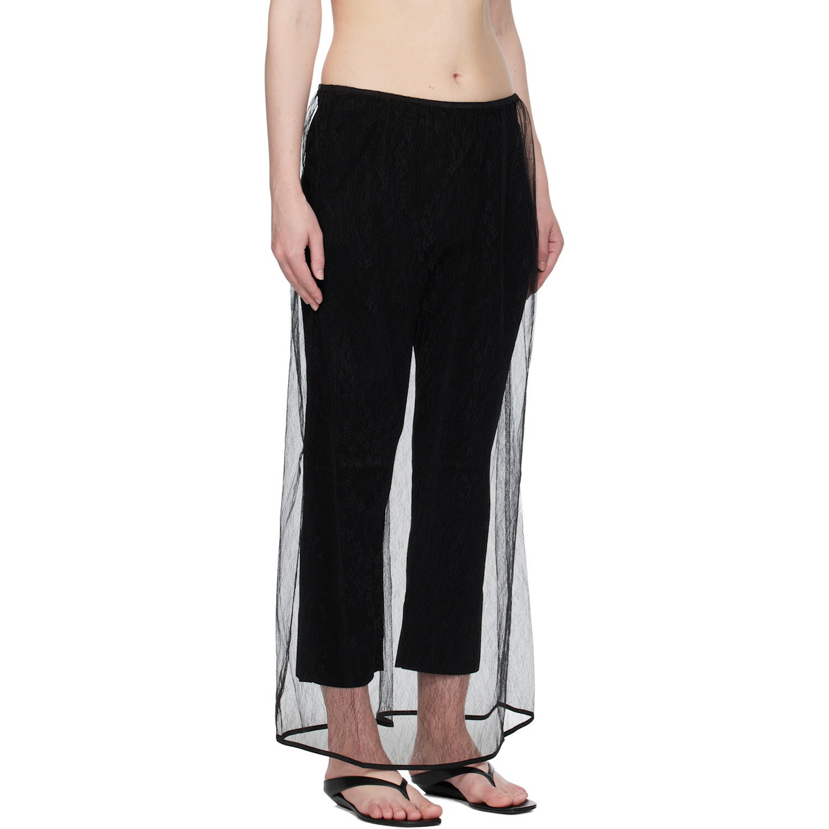 AMOMENTO Black Sheer Lace Long Maxi Skirt