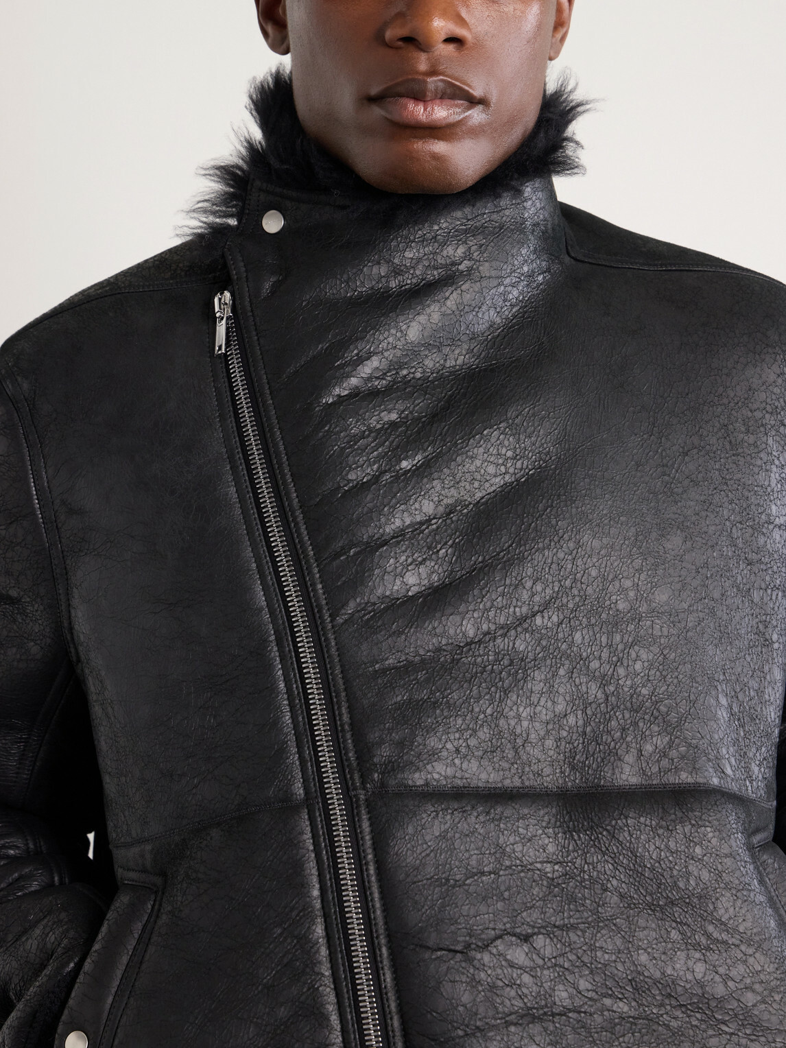 Rick Owens - Hollywood Flight Shearling Jacket - Black