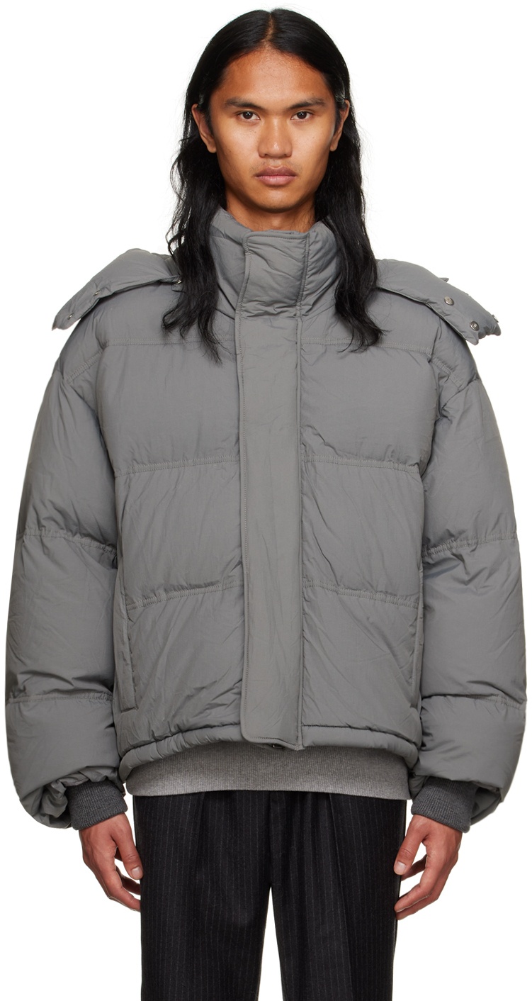 AMI Paris Gray Quilted Down Jacket AMI