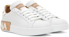 Dolce & Gabbana White & Gold Portofino Low Sneakers
