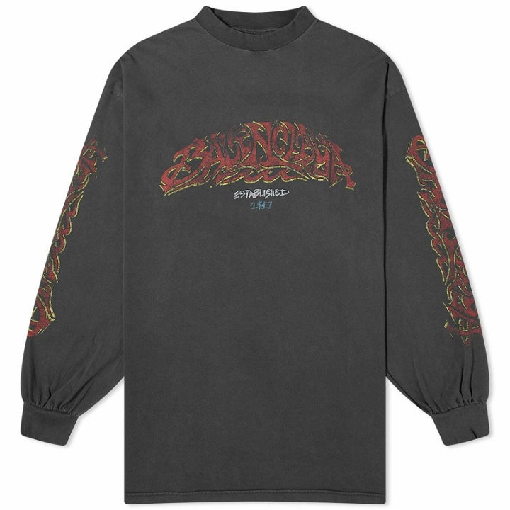 Photo: Balenciaga Men's Offshore Vintage Longsleeve T-Shirt in Faded Black/Red