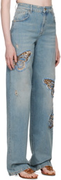 Blumarine Blue Embroidered Jeans