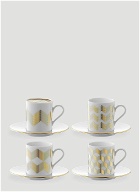 Set of Four Chevron Coffee Cup and Saucer in Gold